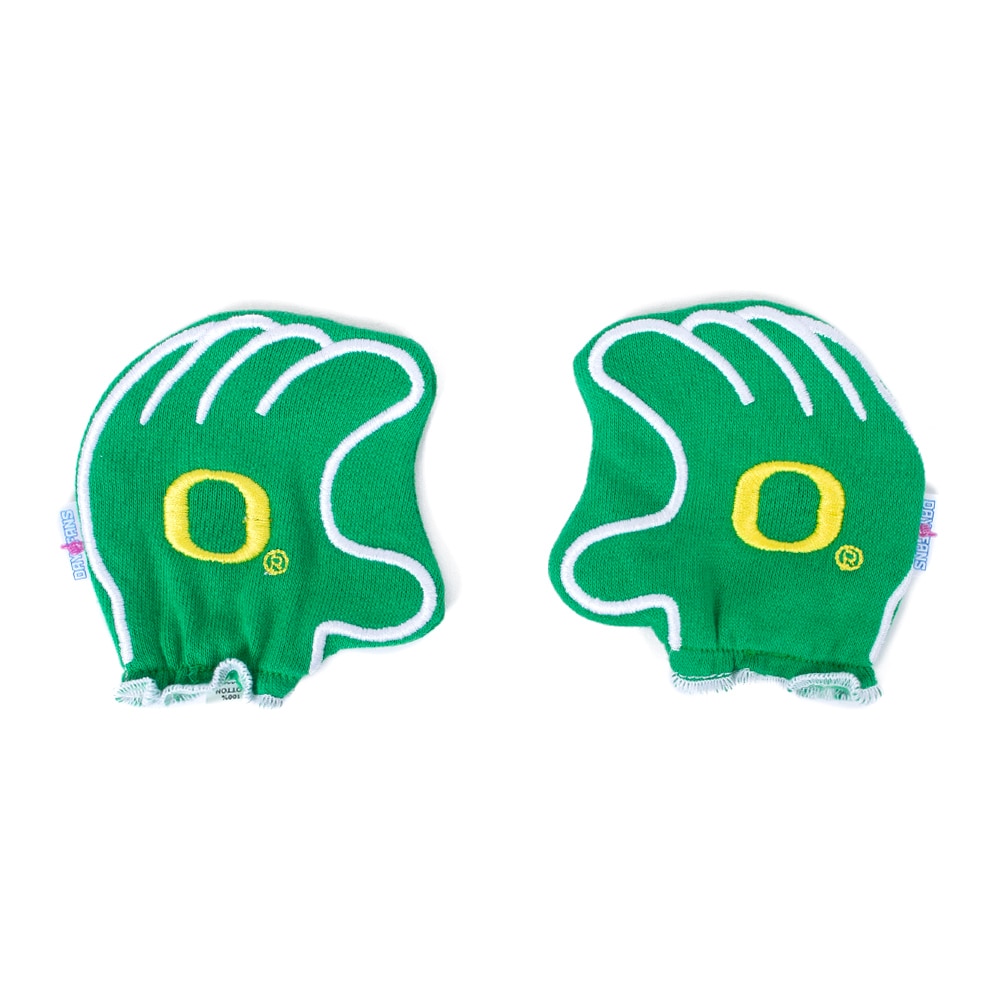 Classic Oregon O, Green, Sports Equipment, Cotton, Accessories, Infant, Day1fans, Mighty Oregon, Fan Mitts, Newborn, 0-3 months, 969012
